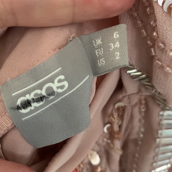 ASOS SALON‎ Sequin Mesh Fit and Flare Midi Dress dress pink beaded size 2 prom - Picture 11 of 15